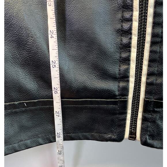 American Breed Mens XL Black/White 100% P Leather Racer/BikerFleece Jacket FLAWS - Picture 12 of 16